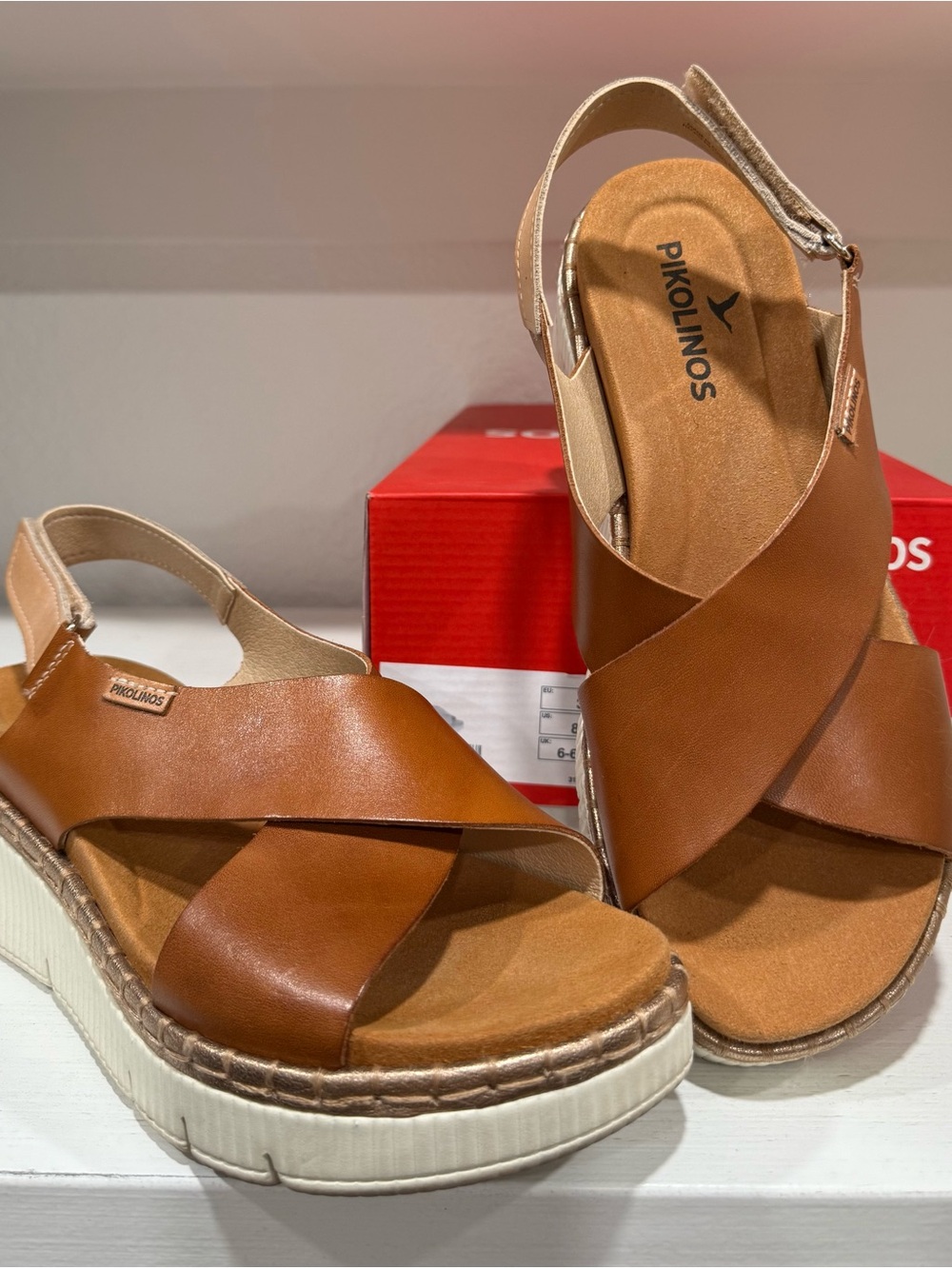 PIKOLINOS Brown Leather Gomera Platform Sandals